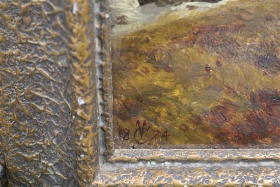 A Victorian oil on canvas, moorland scene, monogrammed VC, dated 1874, 14cm x 60cm